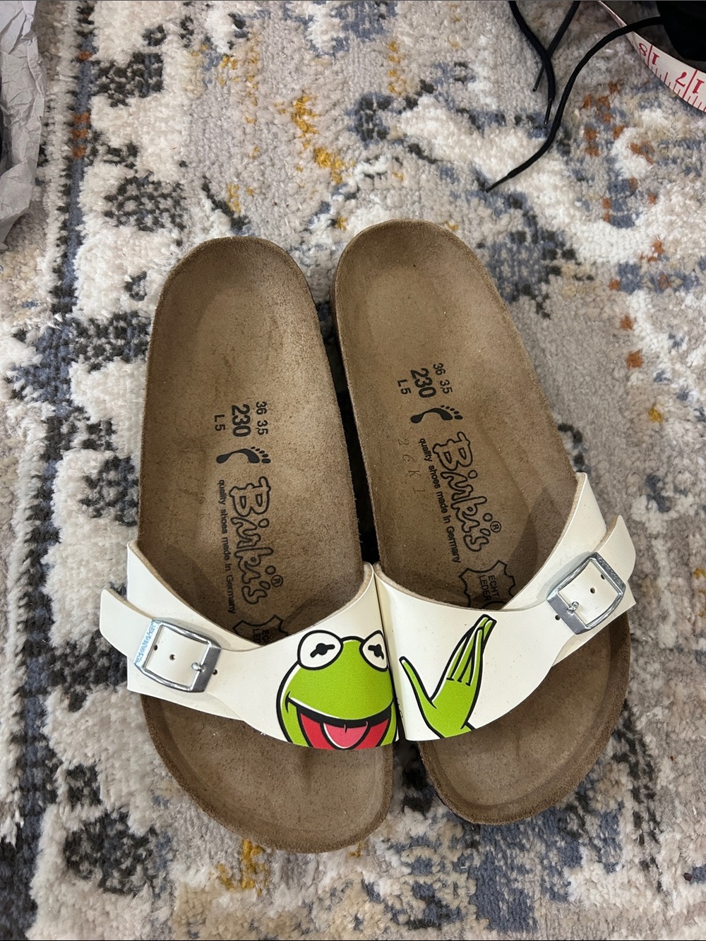 Birki's White Kermit Slide Sandals
